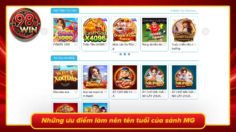MG game bài 3D 98WIN với hàng loại ưu điểm nổi trội