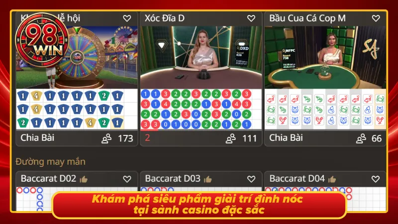 Top các game tiêu biểu hiển thị ngay giữa màn hình